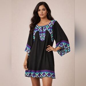 Diane Von Furstenburg for Neiman Marcus Silk Shift Dress Geometric Print Retro